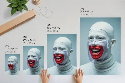 Modern face in a mask poster glazed face red