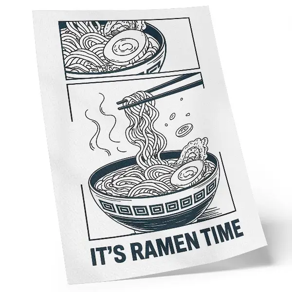 Art print featuring a comic book style ramen bowl with chopsticks and soak up the flavor text
