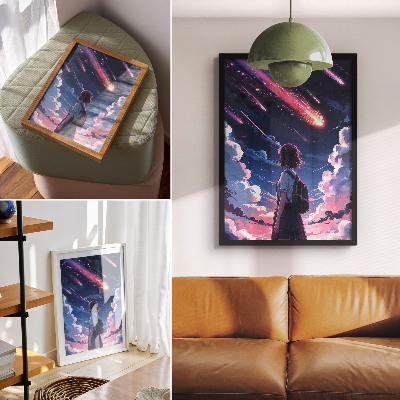 Poster The magical scenery of shooting stars in the night sky