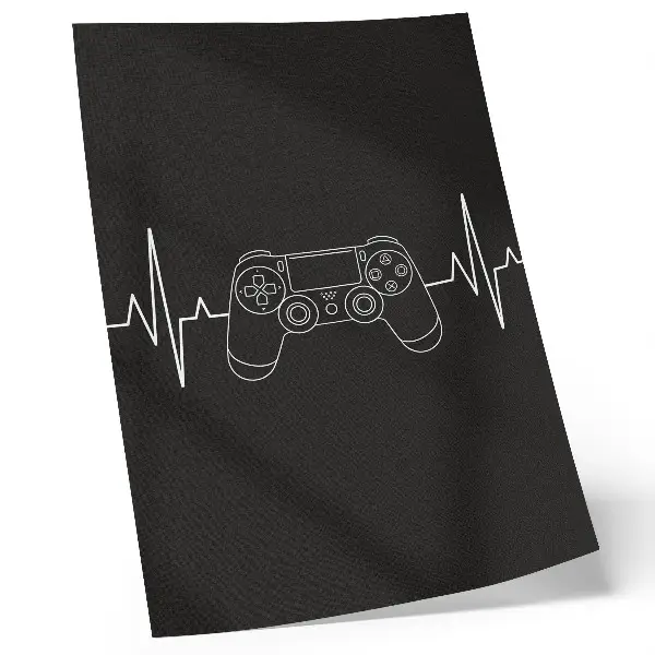 Minimalist gaming theme heart art print black and white