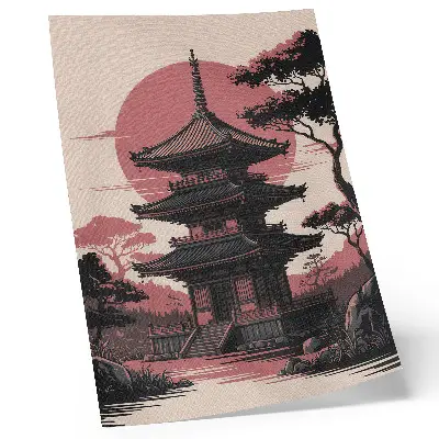 Art print featuring a peaceful oriental pagoda surrounded by nature and trees