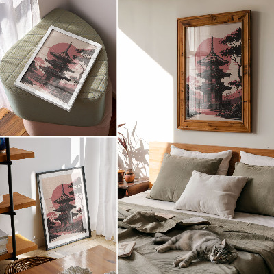 Art print Oriental pagoda nature trees harmony aesthetics