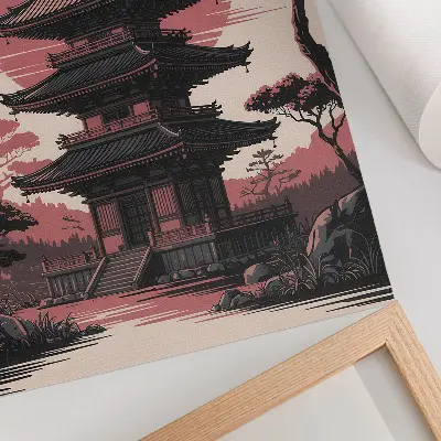 Art print featuring a peaceful oriental pagoda surrounded by nature and trees