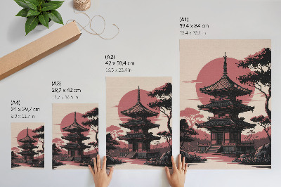 Art print Oriental pagoda nature trees harmony aesthetics