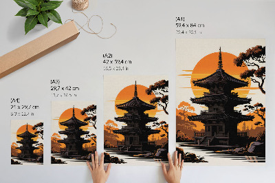 Decorative poster Oriental building sun trees water