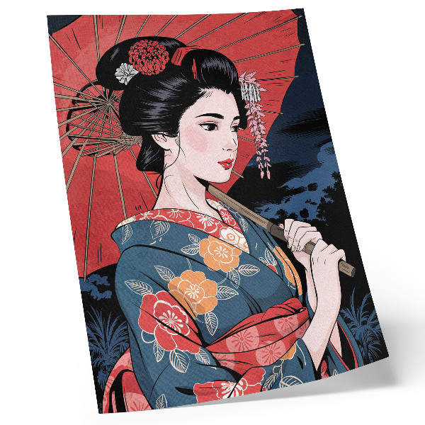 Premium wall art Japanese style woman umbrella colorful night