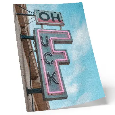 Premium wall art neon retro sign in intense blue sky colors