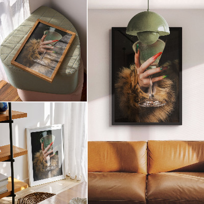 Premium wall art Hand with colored nails glass fur