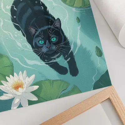 Cat and water lily poster delicate water lily leaves