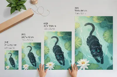 Cat and water lily poster delicate water lily leaves