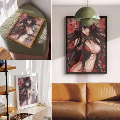 Premium wall art anime beauty elegance in dynamic red and black