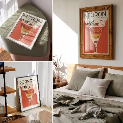 Decorative poster with retro cocktail graphic in an elegant nostalgic style