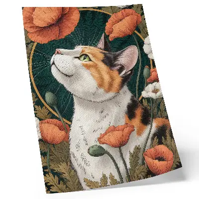 Cat among the poppies poster illustrated nature scene