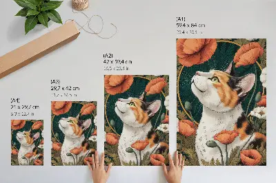Cat among the poppies poster illustrated nature scene