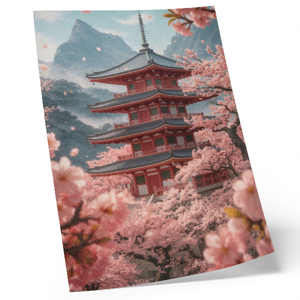 Premium wall art Cherry Tree Pagoda Mountains Romantic Atmosphere