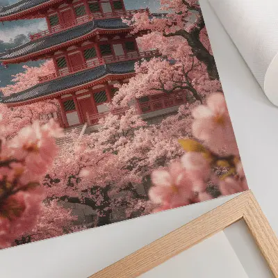 Cherry Tree Pagoda mountain landscape wall art romantic atmosphere premium canvas print