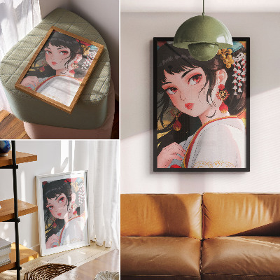 Decorative poster A portrait with intense colors and rich decorations