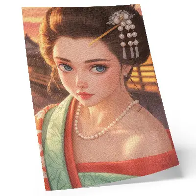 Portrait of a woman in traditional costume with pearls poster
