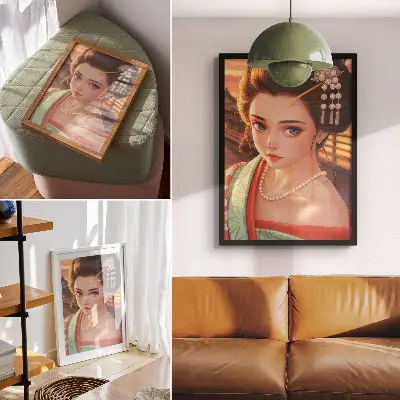 Portrait of a woman in traditional costume with pearls poster