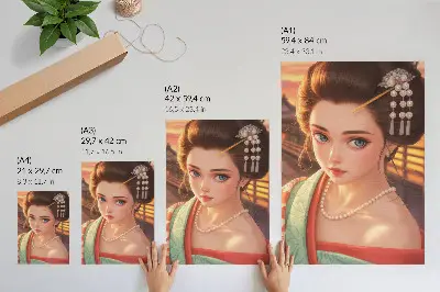 Portrait of a woman in traditional costume with pearls poster