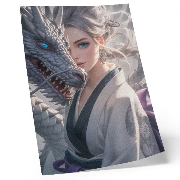 Art print silver hair dragon with delicate details