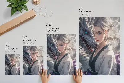 Art print silver hair dragon with delicate details
