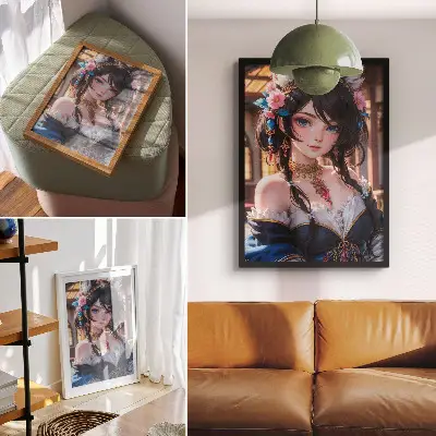 Fantasy woman portrait wall art with jewelry