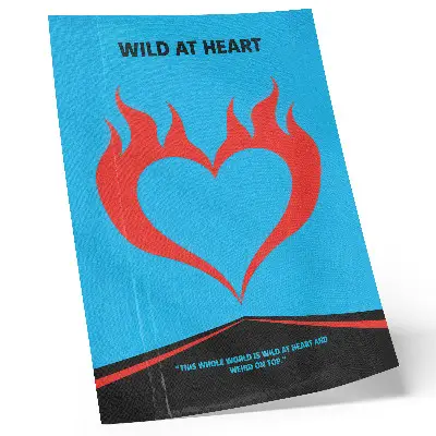Art print red heart with flames on a blue background in a modern style