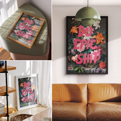 Premium wall art Pink lettering on a background of colorful flowers