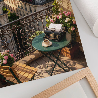 Decorative poster Balcony cafe with a view of the tenement houses