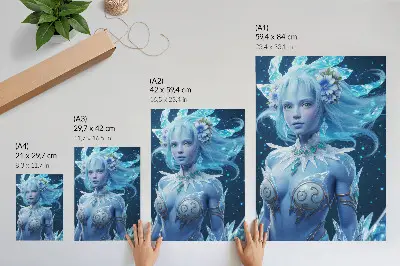 Poster fantastic atmosphere with a magical figure and ice crystals