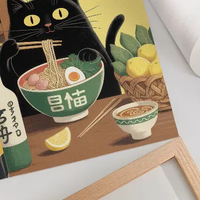 Cat with ramen and lemons poster japanese theme with a timeless atmosphere