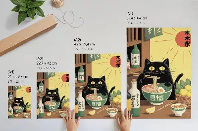 Cat with ramen and lemons poster japanese theme with a timeless atmosphere