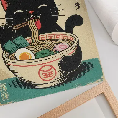 Black Cat Ramen Bowl Japanese retro inspired wall art