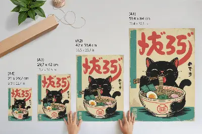 Black Cat Ramen Bowl Japanese retro inspired wall art