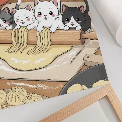 Kittens in the kitchen illustration decorative poster in a warm palette