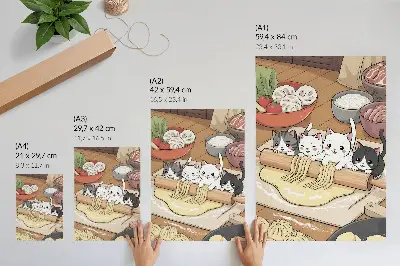 Kittens in the kitchen illustration decorative poster in a warm palette
