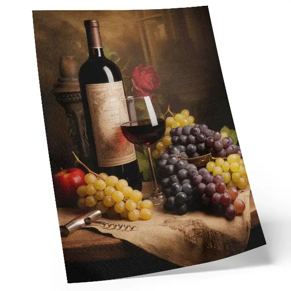 Premium wall art elegant bottle of wine with grapes and roses