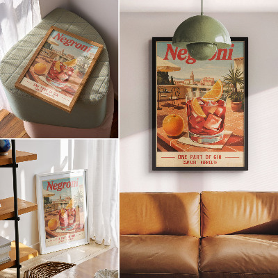 Decorative poster Orange drink on the terrace, retro style atmosphere