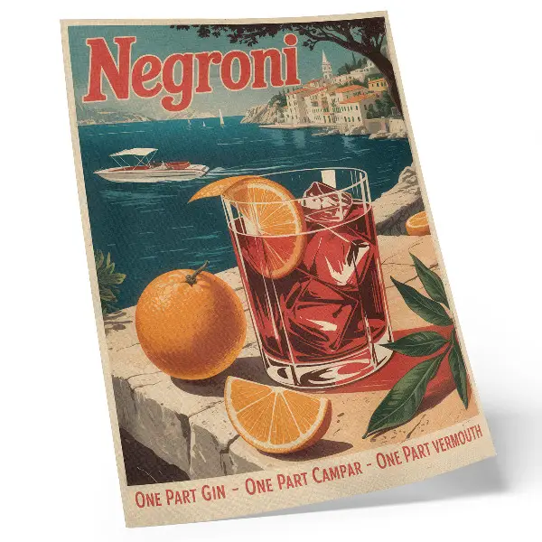 Poster with an intense holiday atmosphere featuring an orange sea