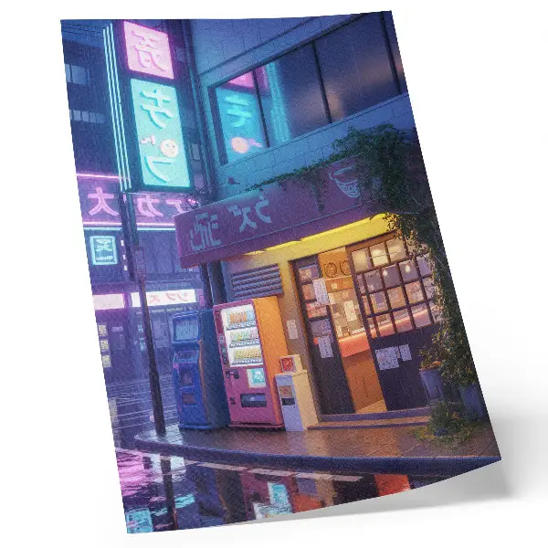Premium wall art neon rain with atmospheric colorful lights