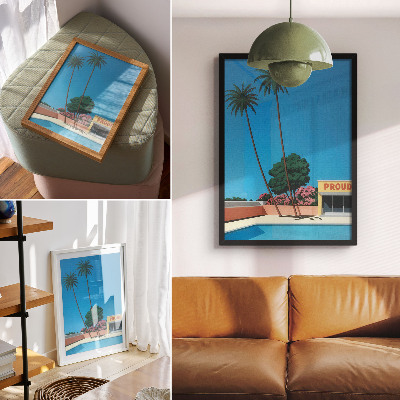 Decorative poster Blue sky palm trees swimming pool modern style
