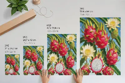 Art print exotic fruits and cacti with bright sky colors
