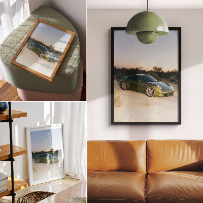 Premium wall art Sports car green desert sunset