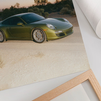 Premium wall art Sports car green desert sunset