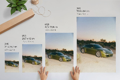 Premium wall art Sports car green desert sunset