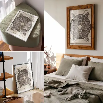 Albrecht Dürer wall art with white medallion knob design