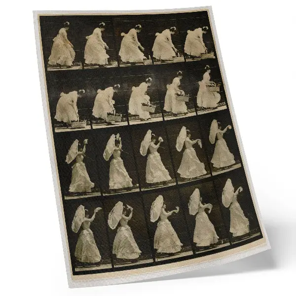 Decorative poster Woman Lifting a Basket, Waving a Handkerchief by Eadweard Muybridge, ca. 1887