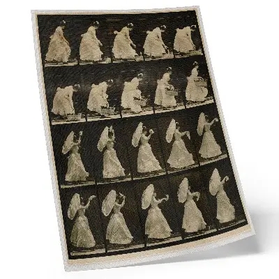 Decorative poster Woman Lifting a Basket, Waving a Handkerchief by Eadweard Muybridge, ca. 1887