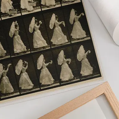 Decorative poster Woman Lifting a Basket, Waving a Handkerchief by Eadweard Muybridge, ca. 1887